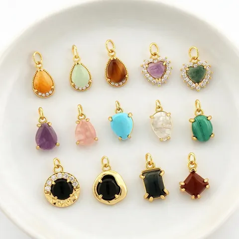 DIY Jewelry Charms 18K Gold Plated Copper Natural Gemstone Heart Teardrop Pendants For Bracelet Necklace Jewelry Making