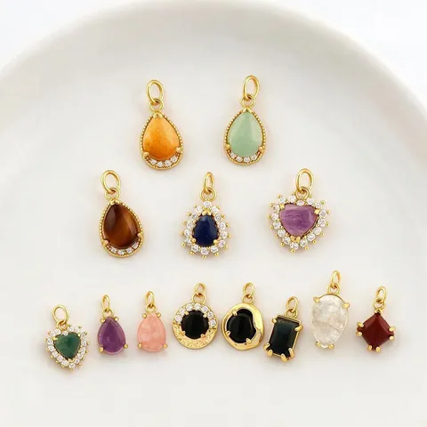 DIY Jewelry Charms 18K Gold Plated Copper Natural Gemstone Heart Teardrop Pendants For Bracelet Necklace Jewelry Making
