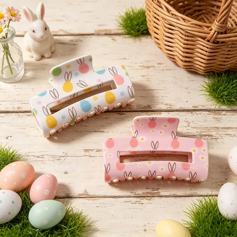 Easter Hair Claw Clip Plastic Cartoon Rabbit Colorful Egg Floral Rectangular Large Nonslip Accessory For Women Girls