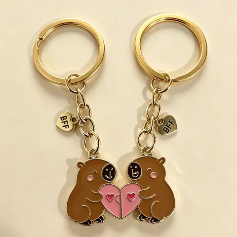 Magnetic Heart Matching BFF Necklace Keychain Set Zinc Alloy Cartoon Cat Bear Avocado Pendants Friendship Jewelry Gift For Women Girls