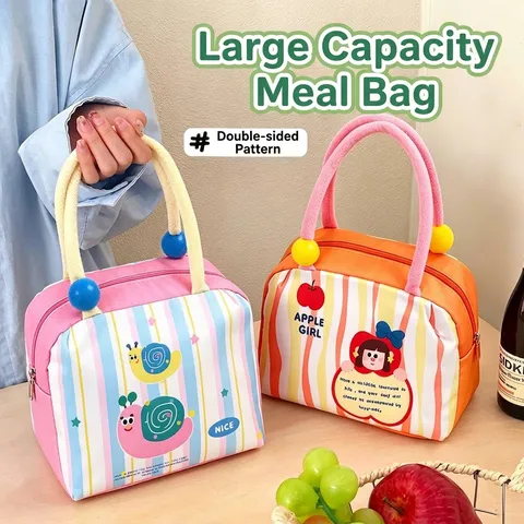 Insulated Lunch Bag Thermal Food Tote Cartoon Pattern Waterproof Polyester Picnic School Storage Handbag For Kids Women