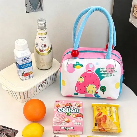 Isolierte Kühltasche Thermobeutel Cartoon Muster Wasserdicht Polyester Picknick Schule Aufbewahrung Handtasche Kinder Frauen