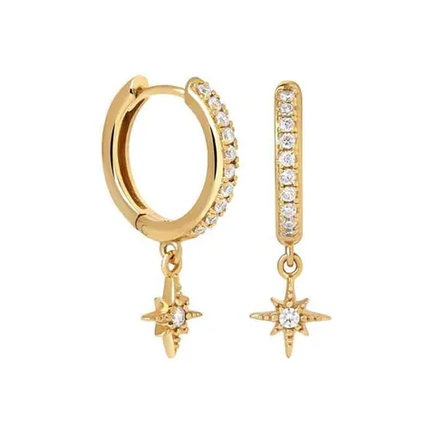 925 Sterling Silver Star Pendant Hoop Earrings For Women Micro Inlaid Rhinestone Fashion Jewelry Elegant Daily Wear Accessory
