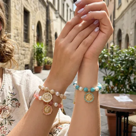 Bohemian Gold Plated Copper Beaded Bracelet For Women Shell Artificial Pearl Semi Precious Stone Enamel Snake Pendant Zirconia Jewelry