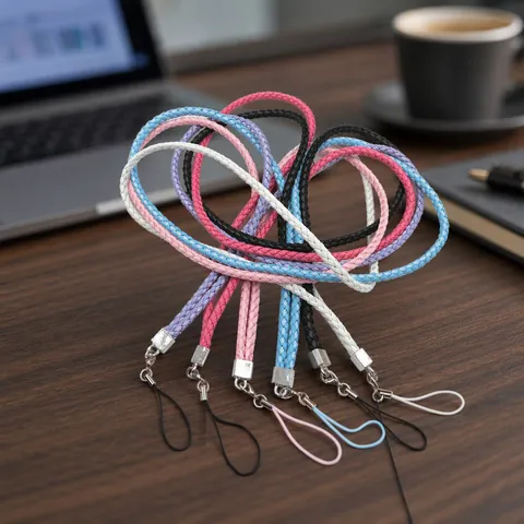 Braided PU Leather Neck Lanyard Phone Chain With Metal Clasp Anti-Drop ID Badge Holder Keychain For Women Men Accessory