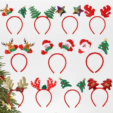 Festliche Weihnachts-Haarbänder Rentiergeweih Weihnachtsmann Schneemann Tannenbaum Pailletten Plüsch Haar-Accessoires Für Party Requisiten