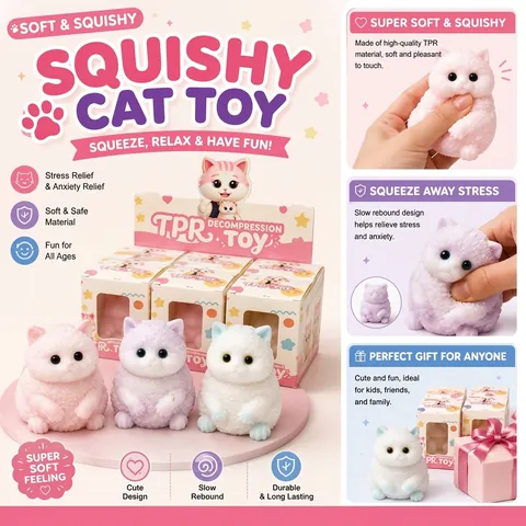 Süßes Simuliertes Kätzchen Squishy Spielzeug Weiches TPR Langsamer Rückprall Stressabbau Spielzeug Für Kinder Erwachsene Büro Geschenk