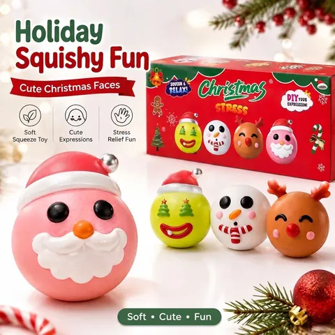 Christmas Ugly Series Squishy Stress Relief Slow Rise Toy Santa Claus Snowman Reindeer Flour Filled Soft Squeeze Toy For Kids Adults Gift