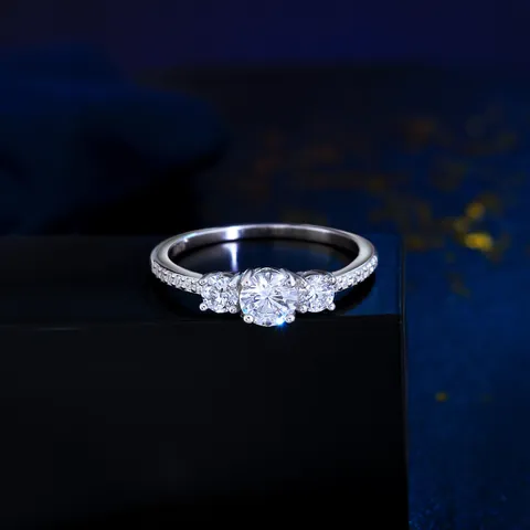 S925 Sterling Silver Three Stone Ring For Women Luxury Round Zirconia Engagement Wedding Band Anniversary Jewelry Gift