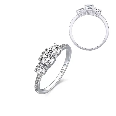 S925 Sterling Silver Three Stone Ring For Women Luxury Round Zirconia Engagement Wedding Band Anniversary Jewelry Gift
