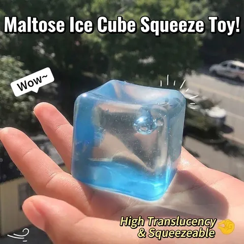 Maltose Ice Cube Squishy Toy Slow Rebound Blue Translucent Soft Rubber Stress Relief Toy For Office Everyday Adults Kids Gift