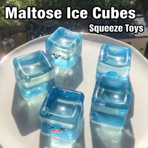 Maltose Ice Cube Squishy Toy Slow Rebound Blue Translucent Soft Rubber Stress Relief Toy For Office Everyday Adults Kids Gift