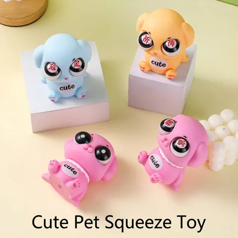 Giocattolo Antistress Squishy Cane con Occhi Sgranati Divertente Bambola Animale Giocattolo di Sfiato in Vinile Morbido per Ufficio Casa Regalo