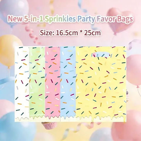 Pearlescent Plastic Multicolor Sprinkles Pattern Party Favor Bags Candy Treat Gift Bags With Handle For Birthday Celebration