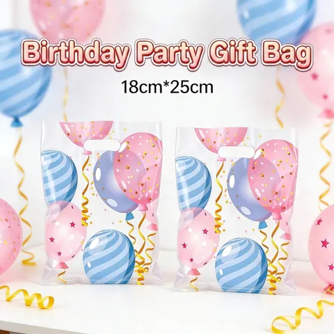 Sacs Cadeaux de Fête d'Anniversaire en Plastique Avec Motif de Ballon de Dessin Animé Sacs à Friandises Avec Poignées Décor