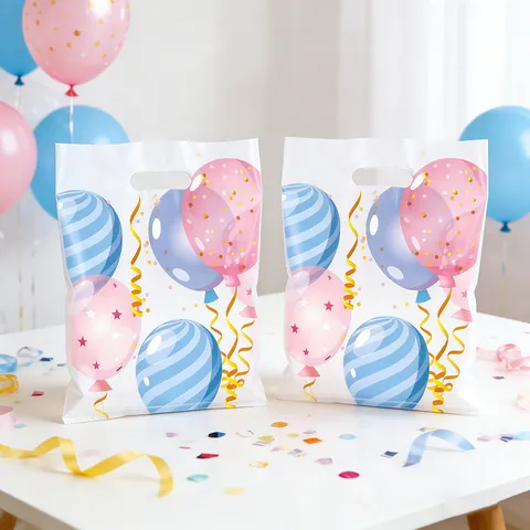 Sacs Cadeaux de Fête d'Anniversaire en Plastique Avec Motif de Ballon de Dessin Animé Sacs à Friandises Avec Poignées Décor