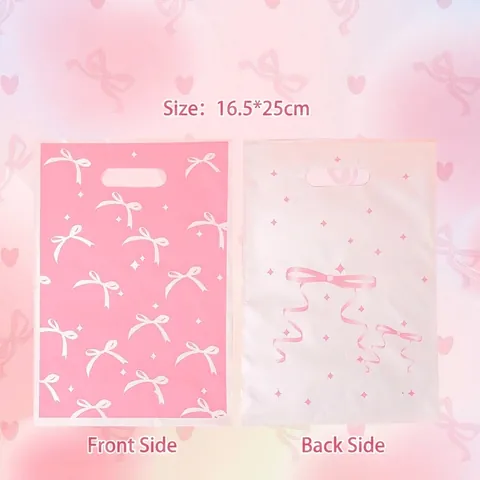 Bow Print Pearlescent Film Gift Bags With Die-cut Handle For Party Candy Cookie Packaging Pink White Bowtie Star Pattern Bags