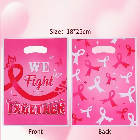 Pink Ribbon Breast Cancer Awareness Gift Bags Pearlescent Film Handle Bags WE Fight TOGETHER Party Favor Packaging Bags