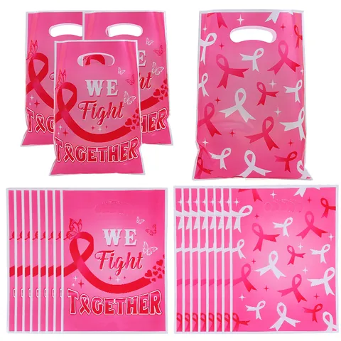 Pink Ribbon Breast Cancer Awareness Gift Bags Pearlescent Film Handle Bags WE Fight TOGETHER Party Favor Packaging Bags