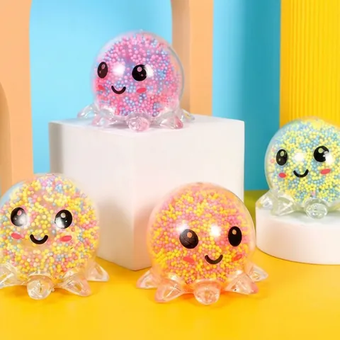 LED Glowing Octopus Squishy Toy TPR Soft Foam Beads Stress Relief Squeeze Fidget Toy For Kids Adults Fun Office Desk Toy