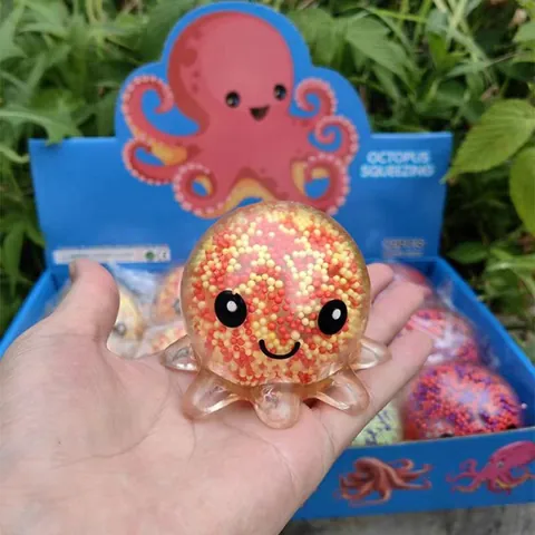 LED Glowing Octopus Squishy Toy TPR Soft Foam Beads Stress Relief Squeeze Fidget Toy For Kids Adults Fun Office Desk Toy