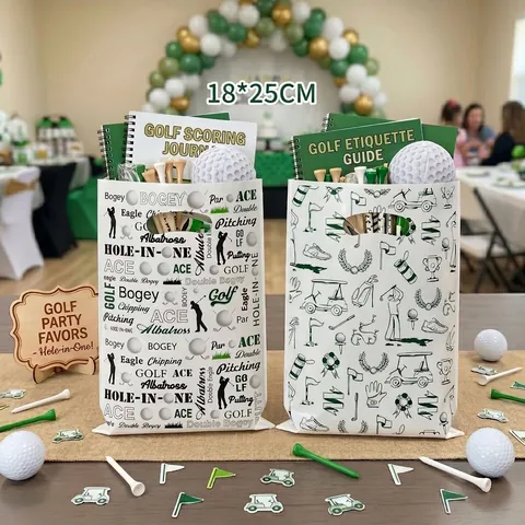 Golf Theme Plastic Gift Bags Green Black Terminology Player Sketch Men Birthday Retirement Party Favors Handle Bags