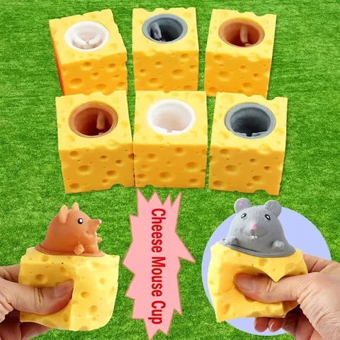 Käse Maus Tasse Squishy Spielzeug TPR Stressabbau Quetschspielzeug Neuheit Fidget Sensorisches Spielzeug Für Kinder Erwachsene Eichhörnchen
