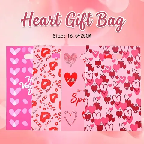 Bolsas de Regalo de Plástico OPP con Estampado de Corazón y Labios para San Valentín Bolsas Portátiles para Galletas y Dulces