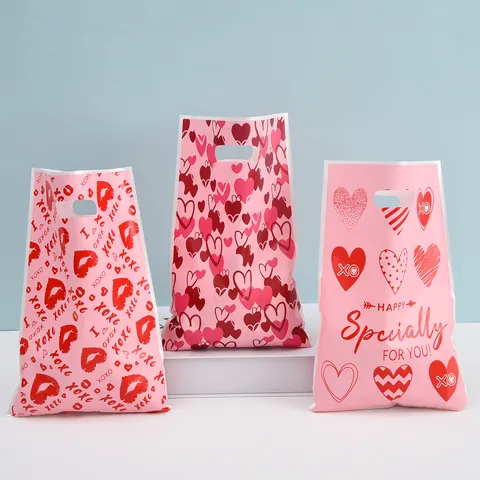 Bolsas de Regalo de Plástico OPP con Estampado de Corazón y Labios para San Valentín Bolsas Portátiles para Galletas y Dulces
