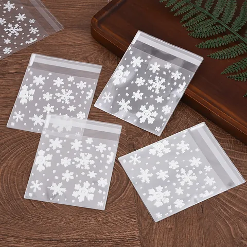 Christmas Snowflake Pattern Transparent OPP Self Adhesive Bags For Biscuit Mooncake Baking Gift Wrap Plastic Packaging Bags