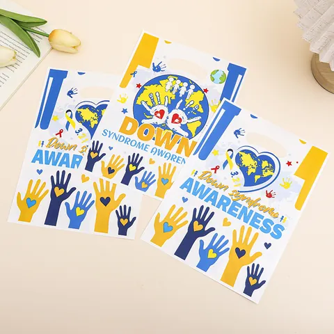 Borse Regalo in Plastica per la Consapevolezza della Sindrome di Down Cuore Impronta Puzzle Beneficenza Borse della Spesa Portatili
