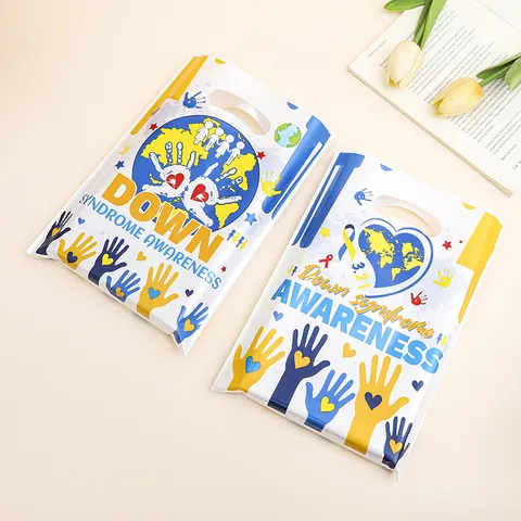 Borse Regalo in Plastica per la Consapevolezza della Sindrome di Down Cuore Impronta Puzzle Beneficenza Borse della Spesa Portatili