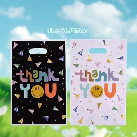 Thank You Smiley Face Gift Bags Thanksgiving Party Favors Candy Food Plastic Handle Packaging Bags Colorful Print Bags