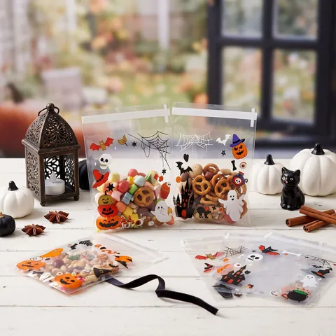 Halloween Muster Selbstklebende Plastiktüten 8-in-1 Set Für Party Süßigkeiten Schmuck Kleine Geschenkverpackung Klare Beutel