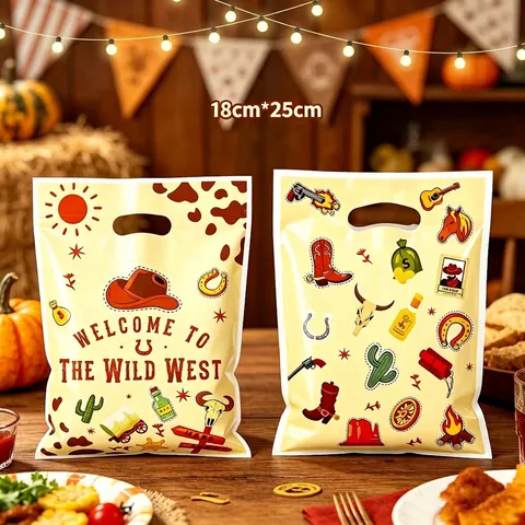 Western Cowboy Thema Party Cadeauzakjes Welcome To The Wild West Plastic Handvatzakken Voor Kinderen Verjaardag Snoepzakjes