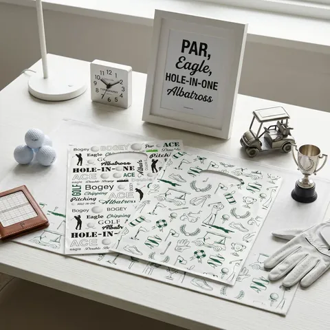 Golf Theme Plastic Gift Bags Green Black Terminology Player Sketch Men Birthday Retirement Party Favors Handle Bags