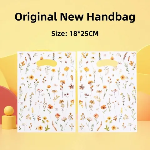 Sacchetti Regalo in Plastica con Stampa di Fiori Selvatici Con Manico Fustellato Borse in Film Perlato per Bomboniere Compleanno Caramelle Confezioni Biscotti
