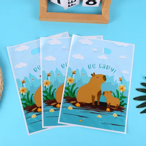 Cartoon Capybara Theme Gift Bag Pearl Film Party Favor Tote Plastic Packaging Bag Printed Handheld Bag for Candy Treats