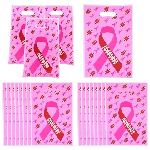 Pink Ribbon American Football Printed Gift Bags Pearlescent Film Handheld Packaging Bags For Party Cookies Candy Favors