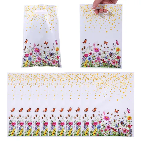 Wildflower Butterfly Printed Party Favor Bags With Gold Dots Handle Gift Bags For Birthday Picnic Snack Packaging Handbags