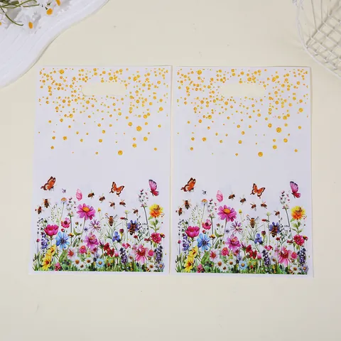 Wildflower Butterfly Printed Party Favor Bags With Gold Dots Handle Gift Bags For Birthday Picnic Snack Packaging Handbags