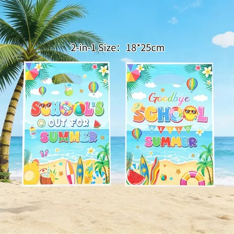 Summer Beach Theme Plastic Gift Bags With Handles Graduation Party Favors Goodie Bags For Kids Birthday Holiday Treats