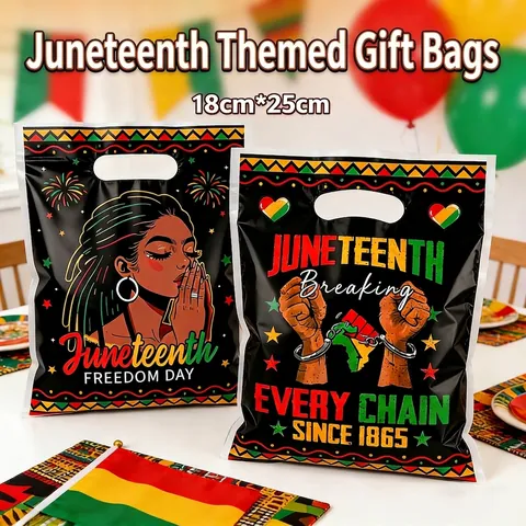 Juneteenth Freedom Day Feest Cadeauzakjes Pan-Afrikaans Zwart Plastic Handtas Kettingen Breken Cultureel Thema Goodie Bag