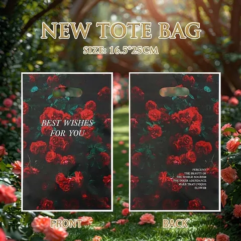 Romantic Rose Pattern Gift Bag Plastic Pearlescent Film Handheld Packaging Bag For Valentine Day Party Candy Gift Wrap