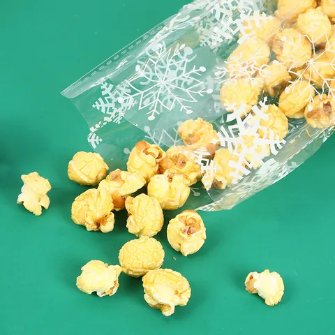 Sacs Plats OPP Transparents Motif Flocon De Neige De Noël Plastique Clair Pour Bonbons Biscuits Cadeau Pour Fête