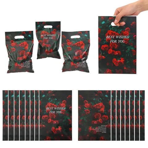 Romantic Rose Pattern Gift Bag Plastic Pearlescent Film Handheld Packaging Bag For Valentine Day Party Candy Gift Wrap