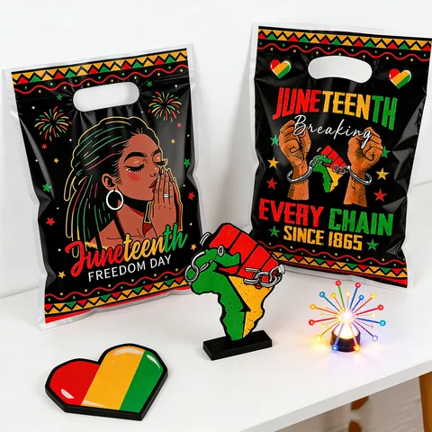 Juneteenth Freedom Day Feest Cadeauzakjes Pan-Afrikaans Zwart Plastic Handtas Kettingen Breken Cultureel Thema Goodie Bag