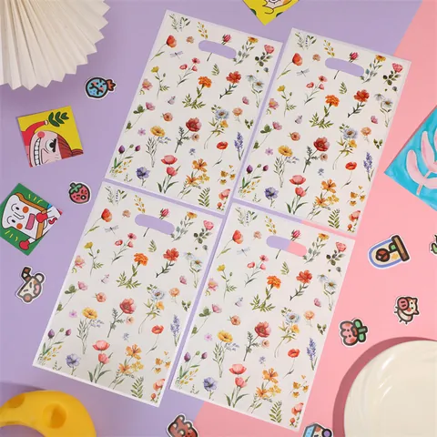 Blumenmuster Kunststoff Geschenktüten Mit Griff Perlmuttfilm Bäckerei Verpackungsbeutel Für Süßigkeiten Kekse Party Hochzeit Geschenkverpackung