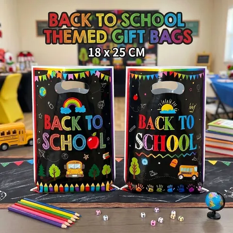 Back To School Blackboard Style Gift Bags Colorful Rainbow Sun Print Kindergarten Freshman Party Favor Packaging Bags