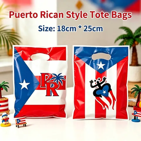 Puerto Rico Vlag Patroon Plastic Cadeauzakjes Rood Wit Blauw Coqui Kikker Palmboom Party Favor Bags Voor Verjaardag Vakantie Viering